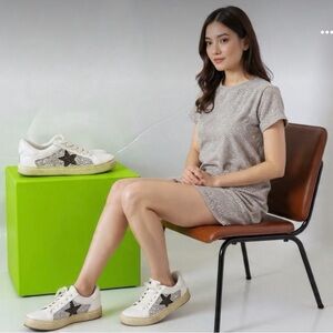 Steve Madden White and Brown Star Sneakers